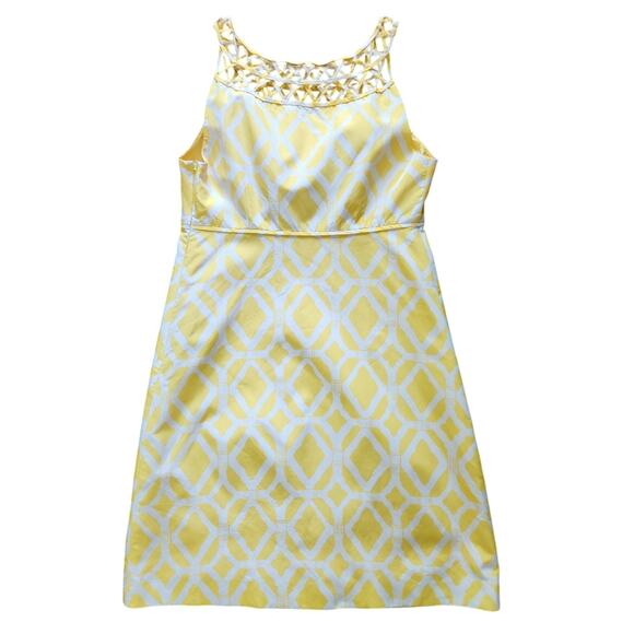 Lilly Pulitzer shift dress yellow & white bamboo print lattice neckline size 2 - Picture 5 of 10